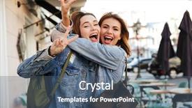  Presentation with city street - PPT layouts with charming brunette female friends hugging background and a ocean colored foreground