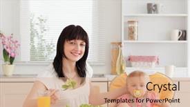  Presentation with baby sitting - Amazing presentation theme having brunette woman eating a salad backdrop and a coral colored foreground