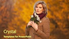  Presentation with fashion - PPT theme having charming chamomile - happy young blond fashion woman background and a tawny brown colored foreground