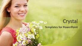  Presentation with lilac flowers bunch over wood - PPT theme enhanced with charming chamomile - portrait of young woman background and a  colored foreground