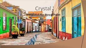  Presentation with colorful - Beautiful PPT theme featuring charming-colorful-old-streets backdrop and a coral colored foreground