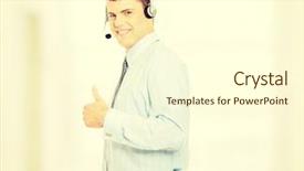  Presentation with customer service - Cool new slide deck with charming customer service representative with headset backdrop and a cream colored foreground