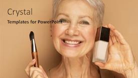 Presentation with brushes makeup - Theme enhanced with charming-elderly-woman-holds-makeup background and a coral colored foreground