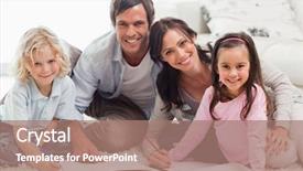  Presentation with living room family - PPT layouts having charming family drawing together background and a coral colored foreground