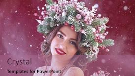  Presentation with spruce - Slide set featuring charming-girl-with-christmas-spruce background and a coral colored foreground