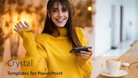  Presentation with cafe - Slides having charming-happy-girl-in-earphones background and a gold colored foreground