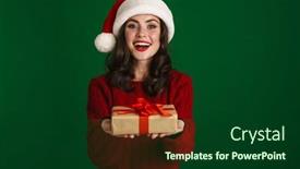  Presentation with santa claus holding scroll paper - Beautiful slide deck featuring charming-happy-girl-in-santa backdrop and a forest green colored foreground