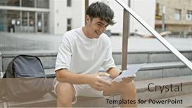  Presentation with joyful - Slide set featuring charming-hispanic-young-man and a coral colored foreground