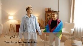  Presentation with rainbow flag - Slides featuring charming-lesbian-woman-couple background and a coral colored foreground