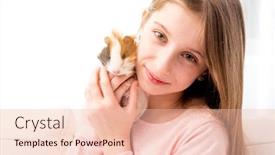  Presentation with guinea pig - Audience pleasing presentation theme consisting of charming little blonde girl holding guinea pig near her cheek and smiling backdrop and a lemonade colored foreground