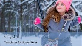  Presentation with swing - Beautiful slides featuring charming little girl on swing in snowy winter backdrop and a teal colored foreground