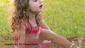  Presentation with pink green - PPT theme featuring charming-little-girl-with-curly background and a coral colored foreground