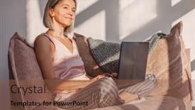  Presentation with computer room - PPT theme with charming-middle-aged-woman-spends background and a violet colored foreground