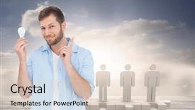  Presentation with composite - Presentation theme with charming model holding a bulb background and a lemonade colored foreground