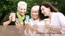  Presentation with smartphones - Theme featuring charming-old-women-laugh-merrily background and a coral colored foreground