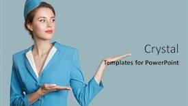  Presentation with direction - PPT theme enhanced with charming stewardess on blue background direction sign background and a light blue colored foreground