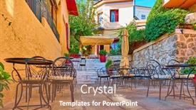  Presentation with cafe - Beautiful slide deck featuring charming street cafe in plaka district in athens greece backdrop and a coral colored foreground