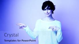  Presentation with acid - Amazing PPT theme having charming-stylish-young-woman-pointing backdrop and a light blue colored foreground