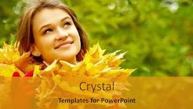  Presentation with upwards - Beautiful presentation theme featuring charming woman in autumnal environment looking upwards backdrop and a gold colored foreground