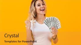  Presentation with basic - Presentation design having charming woman in basic background and a gold colored foreground