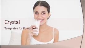  Presentation with white milk - Cool new presentation design with charming young brown haired model in white pajamas drinking milk in bright bedroom backdrop and a lemonade colored foreground