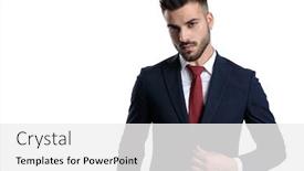  Presentation with navy blue - Amazing presentation theme having charming young businessman unbuttoning his jacket while wearing a blue navy suit and red tie standing on white studio background backdrop and a white colored foreground