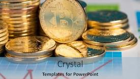  Presentation with money bitcoin - Colorful presentation enhanced with chart-golden-bitcoin-coin-virtual backdrop and a light blue colored foreground