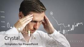  Presentation with data analytics - Slide deck having finance data concept man working with analytics chart graph information with japanese candles on digital screen background and a light gray colored foreground