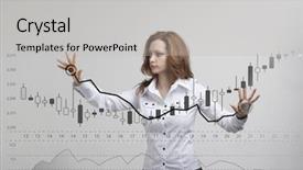  Presentation with data analytics - Beautiful PPT theme featuring woman working with analytics chart backdrop and a light gray colored foreground
