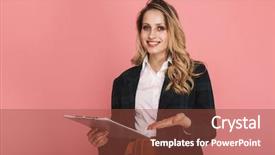  Presentation with jacket platform - Amazing slide set having chart isolated over pink background backdrop and a tawny brown colored foreground