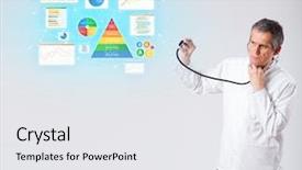  Presentation with drug and nutrient interaction - Presentation design featuring chart pyramid - middle aged nutritionist with nutrient background and a white colored foreground