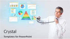  Presentation with aged - Presentation design with chart pyramid - middle aged nutritionist with nutrient background and a light gray colored foreground