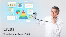  Presentation with aged - Slide deck having chart pyramid - middle aged nutritionist with nutrient background and a light gray colored foreground