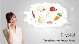  Presentation with nutrition for a healthy heart - Amazing slide deck having chart pyramid - pretty woman presenting a cloud backdrop and a  colored foreground