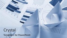  Presentation with closeup of a paper boat - Cool new PPT theme with chart trash - business concept paper boat backdrop and a  colored foreground