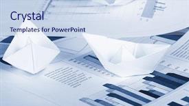  Presentation with boat - Amazing presentation theme having chart trash - business concept paper boat backdrop and a  colored foreground