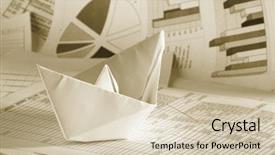  Presentation with boat - Cool new presentation theme with chart trash - business concept paper boat backdrop and a  colored foreground