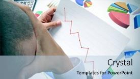  Presentation with office desk reception - Audience pleasing PPT theme consisting of chart with a downward trend backdrop and a light blue colored foreground