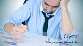  Presentation with office desk reception - PPT theme consisting of chart with a downward trend background and a light blue colored foreground