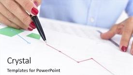  Presentation with office desk reception - Slides having chart with a downward trend background and a pink colored foreground