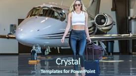  Presentation with private jet - PPT theme enhanced with charter - beautiful blonde model walks away background and a ocean colored foreground