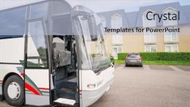  Presentation with sydney bus - Amazing slide deck having charter - big tourist bus on parking backdrop and a light blue colored foreground