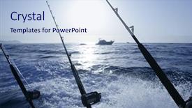  Presentation with fishing boat - Theme with charter - boat trolling fishing on mediterranean background and a sky blue colored foreground