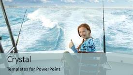  Presentation with boat - Amazing PPT layouts having charter - fisherwoman big game on boat backdrop and a light blue colored foreground