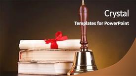  Presentation with gold - Cool new slide deck with charter schools - gold retro school bell backdrop and a wine colored foreground