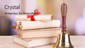  Presentation with school kids reading books - Presentation theme enhanced with charter schools - gold retro school bell background and a coral colored foreground