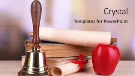  Presentation with school teamwork diversity - Presentation theme with charter schools - gold school bell with school background and a lemonade colored foreground