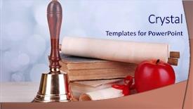  Presentation with school - Slides having charter schools - gold school bell with school background and a sky blue colored foreground