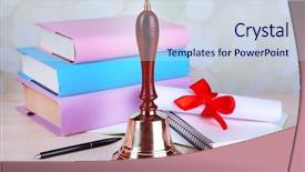  Presentation with school zombie - Presentation theme with charter schools - gold school bell with school background and a sky blue colored foreground