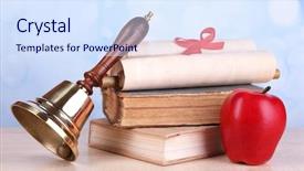  Presentation with school - Audience pleasing presentation theme consisting of charter schools - gold school bell with school backdrop and a sky blue colored foreground